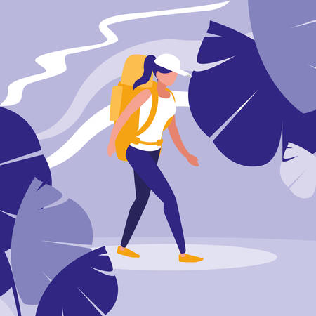 young woman walking in the landscape vector illustration designのイラスト素材