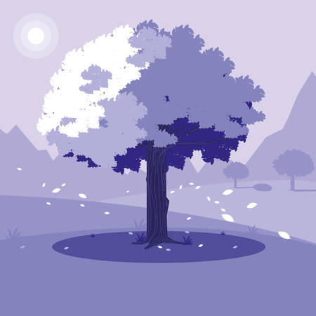 creative landscape with tree purple scene vector illustration designのイラスト素材