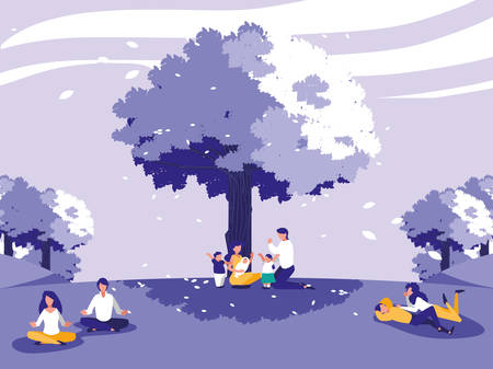 creative landscape with tree and people vector illustration designのイラスト素材