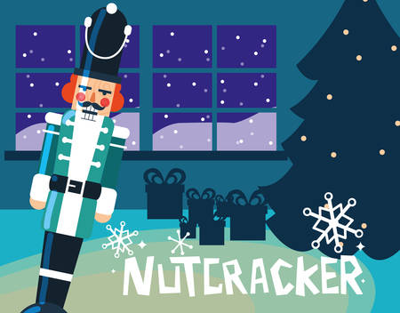 nutcracker soldier with tree christmas vector illustration designのイラスト素材
