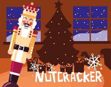 nutcracker king with tree christmas vector illustration designのイラスト素材