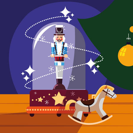 nutcracker general in crystal sphere with wooden horse vector illustration designのイラスト素材