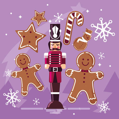 nutcracker soldier with ginger cookie and cane vector illustration designのイラスト素材
