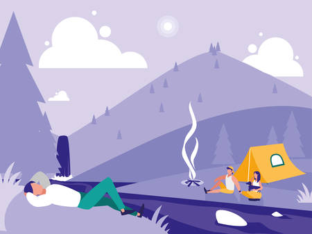 creative landscape with people camping vector illustration designのイラスト素材