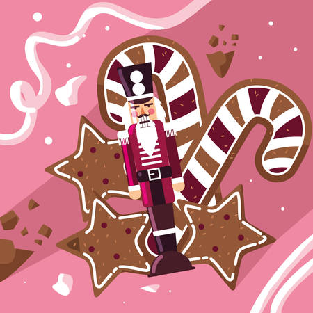 nutcracker soldier with cane and cookies vector illustration designのイラスト素材