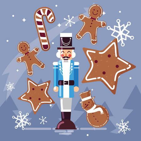 nutcracker general with ginger cookie and cane vector illustration designのイラスト素材