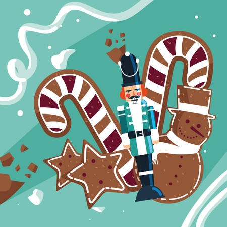 nutcracker soldier with cane and cookies vector illustration designのイラスト素材