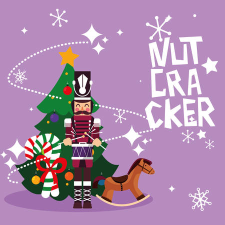 nutcracker soldier with tree christmas and toy vector illustration designのイラスト素材