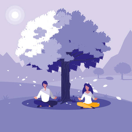 creative landscape with tree and people vector illustration designのイラスト素材