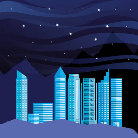 cityscape with buildings scene night vector illustration designのイラスト素材