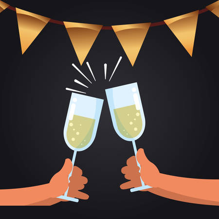 hands holding champagne glasses celebration vector illustrationのイラスト素材