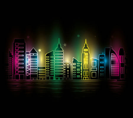 cityscape with buildings scene night vector illustration designのイラスト素材