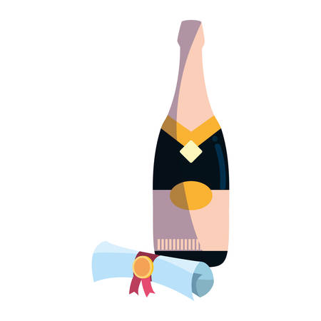 bottle champagne certificate graduation school celebration vector illustrationのイラスト素材