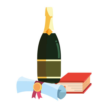 bottle champagne book certificate graduation school celebration vector illustrationのイラスト素材