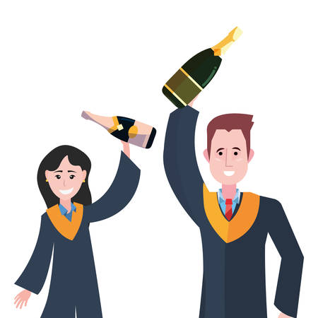 graduate man and woman with champagne graduation school celebration vector illustrationのイラスト素材