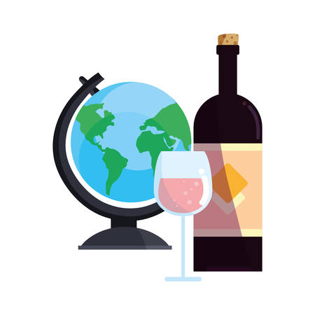 globe champagne and glass graduation school celebration vector illustrationのイラスト素材