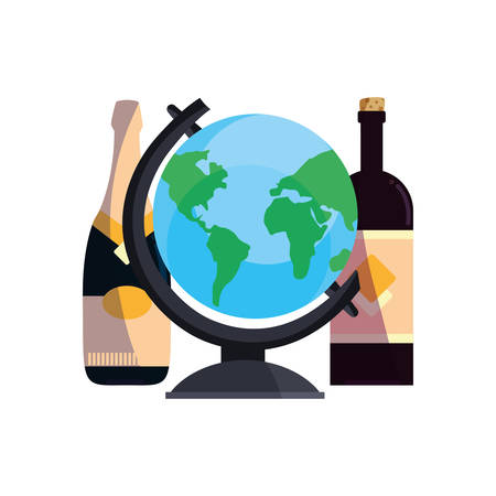 graduation school celebration globe and beverages bottle vector illustrationのイラスト素材