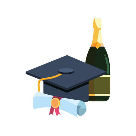 graduation school celebration wine hat and diploma vector illustrationのイラスト素材