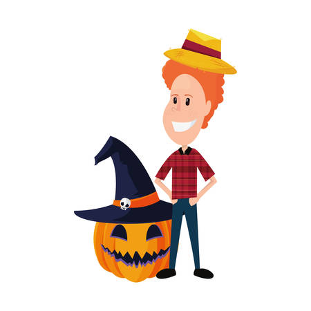 child with pumpkin in halloween costume vector illustrationのイラスト素材