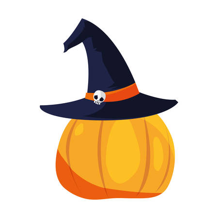scary halloween pumpkin with hat vector illustrationのイラスト素材