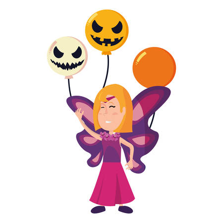 girl in halloween costume with scary balloons vector illustrationのイラスト素材