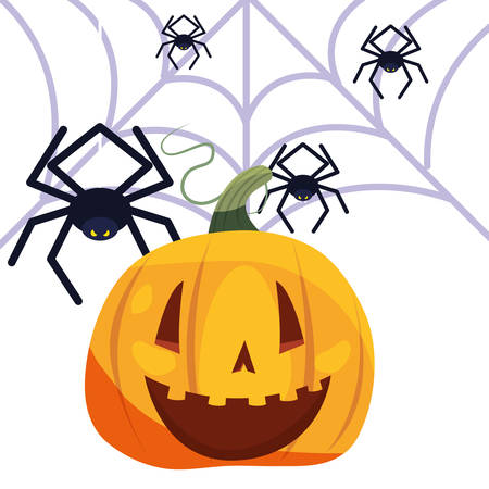 happy halloween pumpkin spiderwebs creepy vector illustrationのイラスト素材