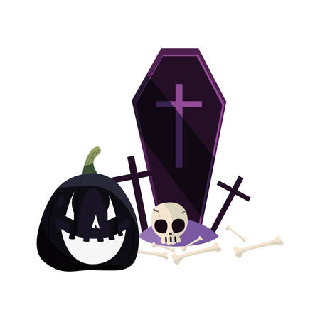 happy halloween black pumpkin coffin bones vector illustrationのイラスト素材