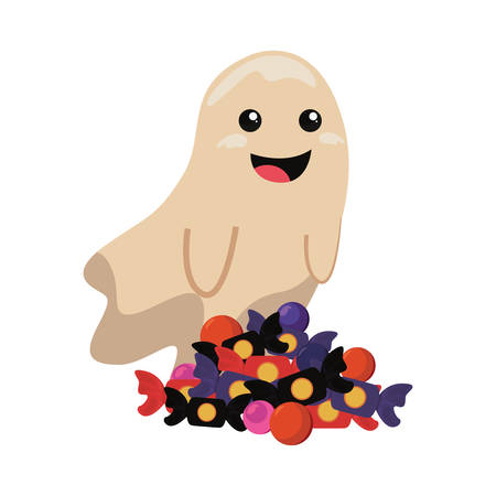 halloween ghost with sweet candies vector illustrationのイラスト素材