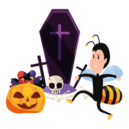 happy halloween coffin ladybug pumpkin candys vector illustrationのイラスト素材