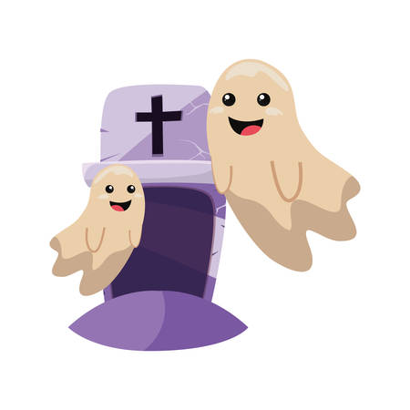 happy halloween grave stone ghost vector illustrationのイラスト素材