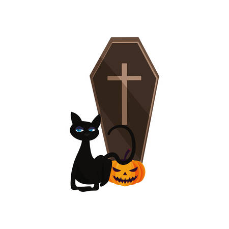 happy halloween coffin pumpkin creepy vector illustrationのイラスト素材