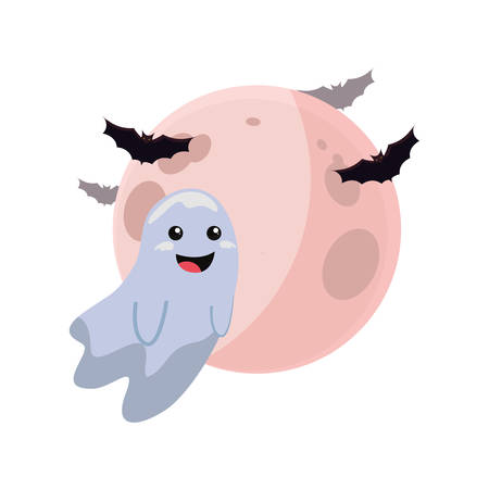 happy halloween moon ghost bats vector illustrationのイラスト素材