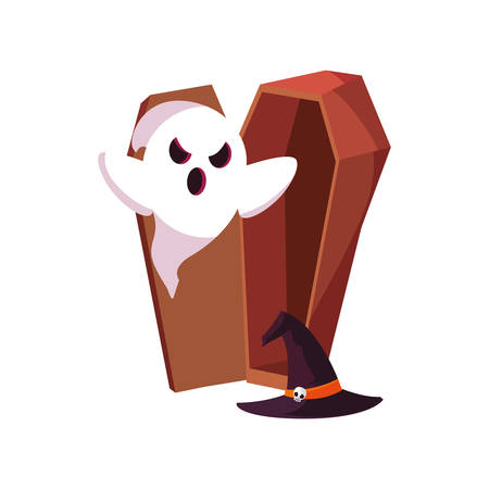 happy halloween open coffin ghost vector illustrationのイラスト素材