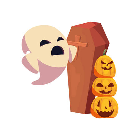 happy halloween pumpkins ghost coffin vector illustrationのイラスト素材