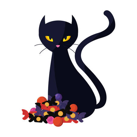 happy halloween black cat candys vector illustrationのイラスト素材