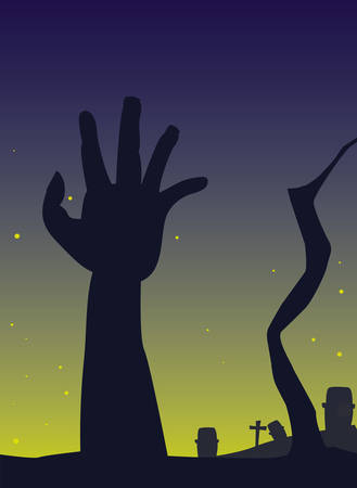 happy halloween cemetery hand creepy night vector illustrationのイラスト素材