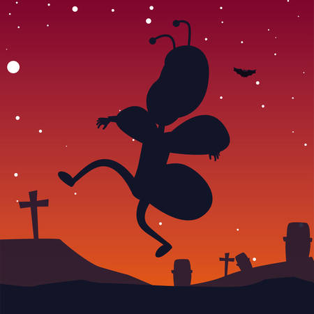 happy halloween ladybug cemetery stars vector illustrationのイラスト素材