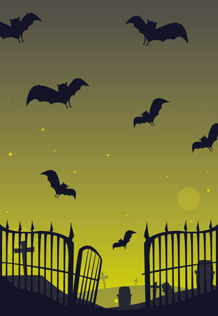 happy halloween bats cemetery creepy vector illustrationのイラスト素材