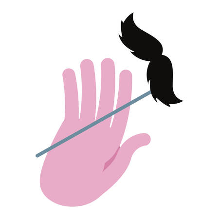 hand holding moustache with stick vector illustrationのイラスト素材
