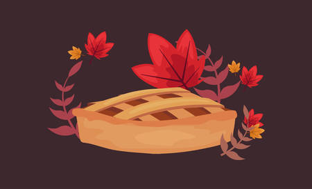 happy thanksgiving leaves pie cake sweet vector illustrationのイラスト素材