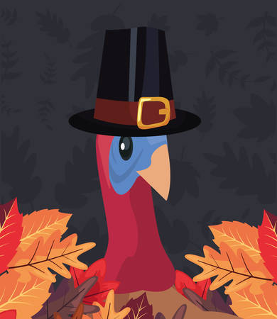 happy thanksgiving turkey using hat leaves background vector illustrationのイラスト素材
