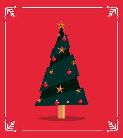 pine tree decoration card merry christmas vector illustrationのイラスト素材