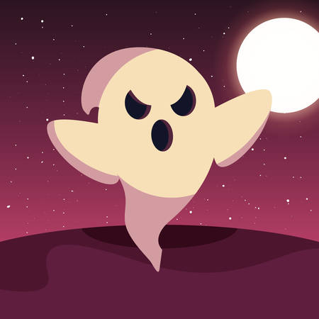 scary ghost moon night halloween celebration vector illustrationのイラスト素材