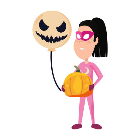 girl with costume and pumpkin halloween celebration vector illustrationのイラスト素材