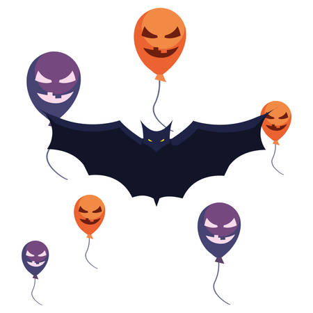 bat and balloons happy halloween celebration vector illustrationのイラスト素材