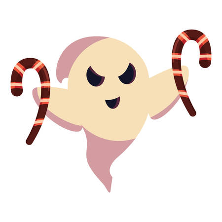 ghost with candies cane halloween celebration vector illustrationのイラスト素材
