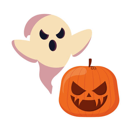 pumpkin and ghost halloween celebration vector illustrationのイラスト素材
