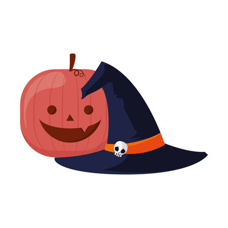 witch hat and pumpkin halloween celebration vector illustrationのイラスト素材