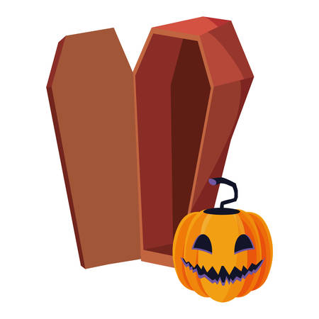 coffin and pumpkin halloween celebration vector illustrationのイラスト素材