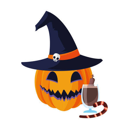 pumpkin with hat and dessert halloween celebration vector illustrationのイラスト素材